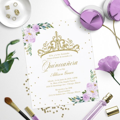 Budget Quinceanera Invitation Spanish Gold Tiara