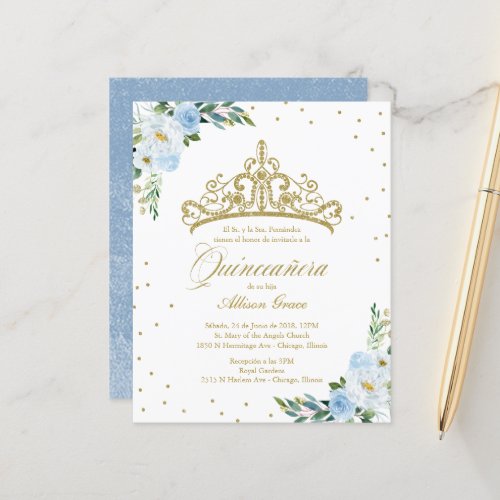 Budget Quinceanera Invitation Spanish Gold Tiara