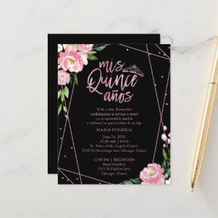 Budget Quinceanera Invitation Spanish Pink Black
