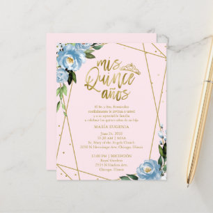 Budget Quinceanera Invitation Spanish Pink Blue