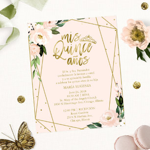 Budget Quinceanera Invitation Spanish Pink Blush