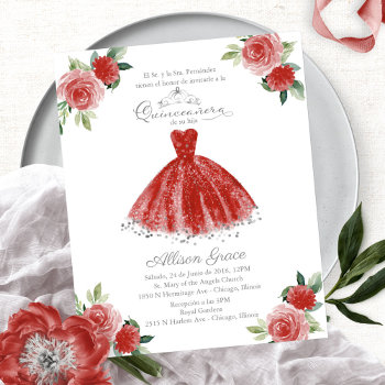 Budget Quinceanera Invitation Spanish Red Gown by StampsbyMargherita at Zazzle
