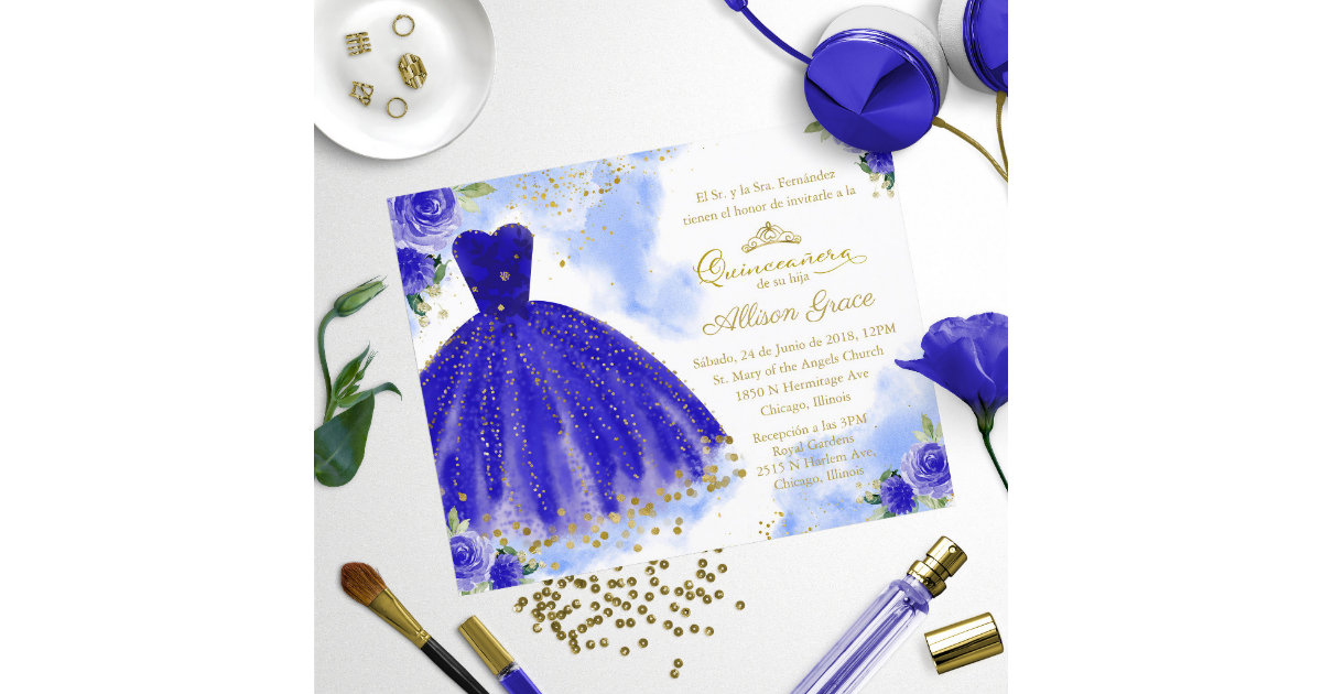 royal blue quinceanera invitations