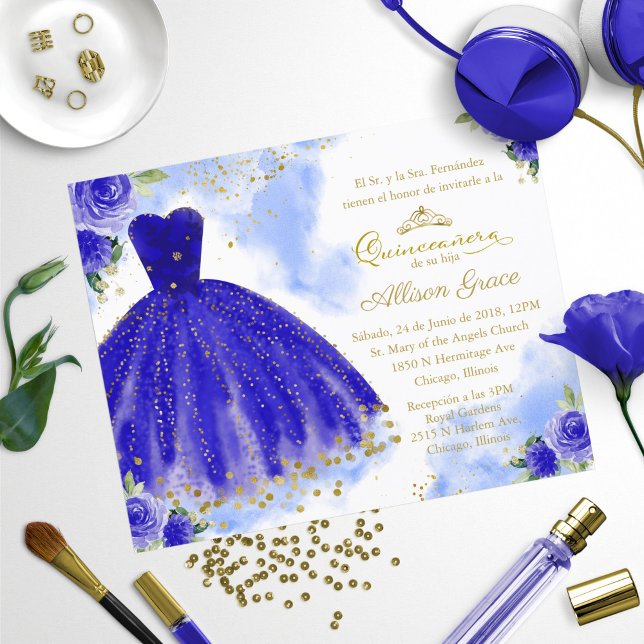 Budget Quinceanera Invitation Spanish Royal Blue (Creator Uploaded)