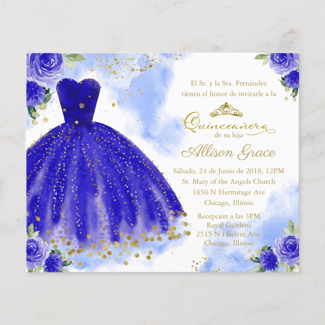Budget Quinceanera Invitation Spanish Royal Blue Zazzle