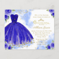 Blue Floral Quinceañera Invitation In Spanish, Zazzle