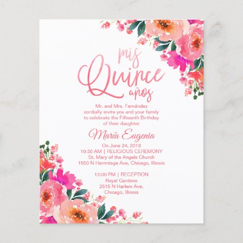 Budget Quinceanera Invitations Hot Pink Floral