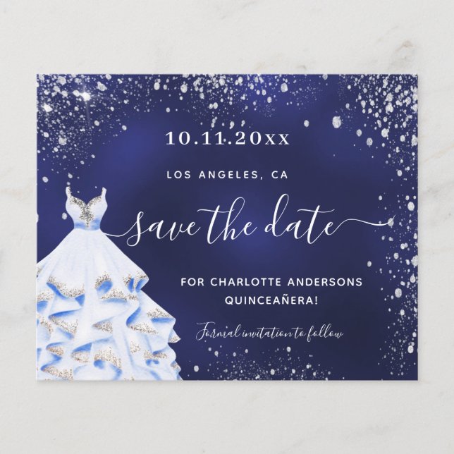 Budget Quinceanera navy blue dress save the date (Front)