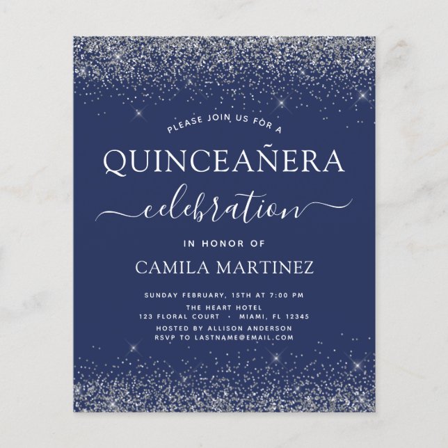 Budget Quinceanera Navy Blue Silver Glitter (Front)