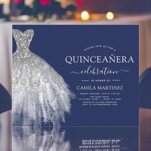 Budget Quinceanera Navy Blue Silver Glitter