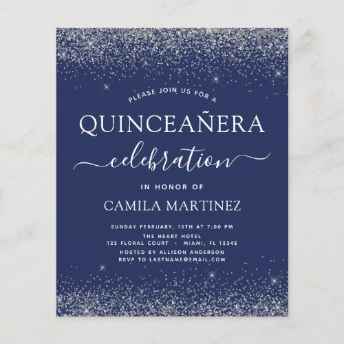 Budget Quinceanera Navy Blue Silver Glitter Flyer