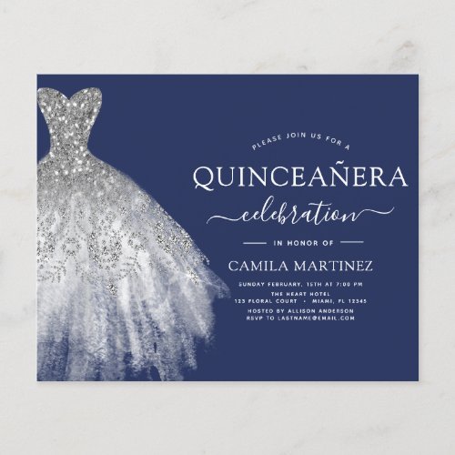 Budget Quinceanera Navy Blue Silver Glitter Flyer