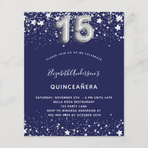 Budget Quinceanera navy blue silver invitation