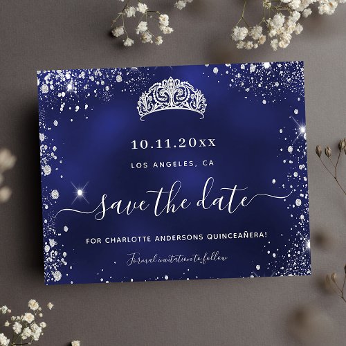 Budget Quinceanera navy blue silver save date
