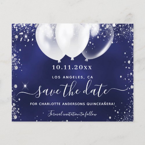 Budget Quinceanera navy blue white save date
