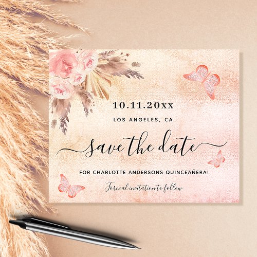 Budget Quinceanera pampas blush save the date