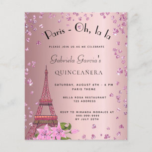Budget Quinceanera Paris blush pink invitation