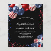 Budget Quinceanera patriotic black invitation (Front)