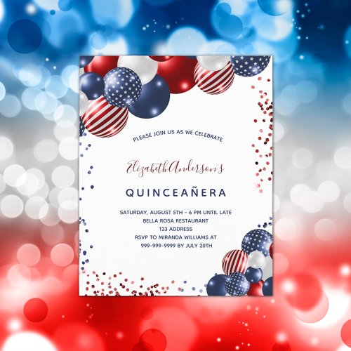 Budget Quinceanera patriotic party invitation