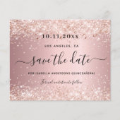 Budget Quinceanera pink glitter save the date (Front)