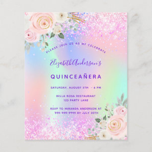 Budget Quinceanera pink purple glitter floral