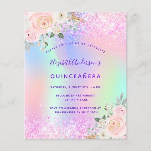 Budget Quinceanera pink purple glitter floral