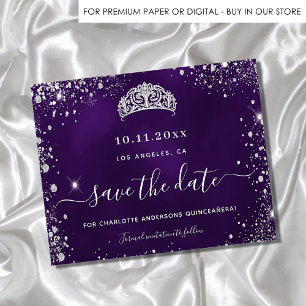 Budget Quinceanera purple silver glitter save date