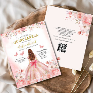 Budget Quinceañera QR Code Blush Pink Floral