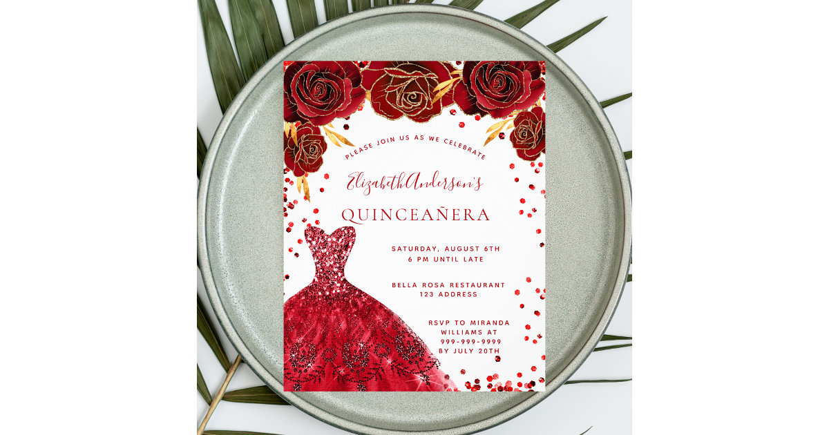 Gold and Red Quinceanera DIY Scroll Invitations