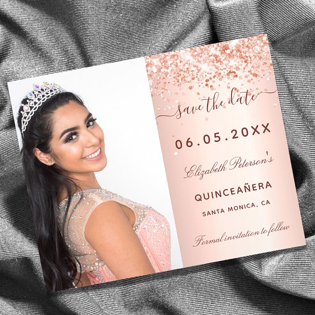 Budget Quinceanera rose blush photo Save the Date (Creator Uploaded)