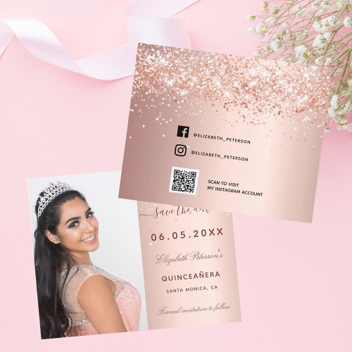 Budget Quinceanera rose blush photo Save the Date