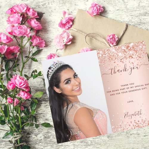 Budget Quinceanera rose blush photo thank you