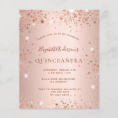 Budget Quinceanera rose gold glitter invitation (Front)