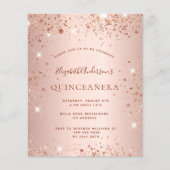 Budget Quinceanera rose gold glitter invitation (Front)