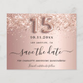 Budget Quinceanera rose gold glitter save the date (Front)