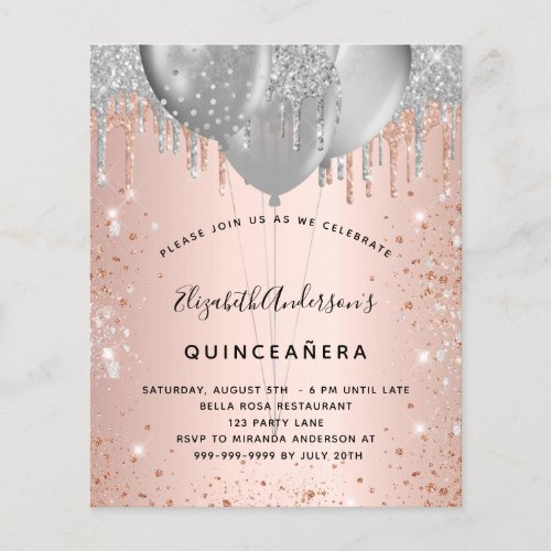 Budget Quinceanera rose gold silver balloons