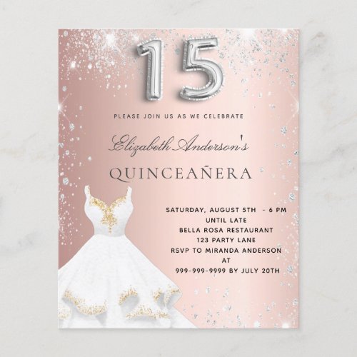 Budget Quinceanera rose gold silver dress glitter