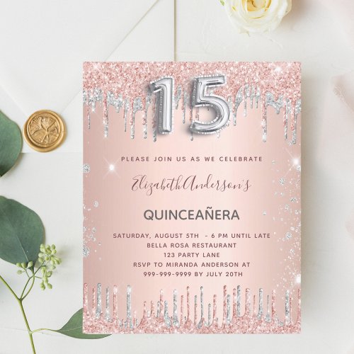 Budget Quinceanera rose gold silver glitter