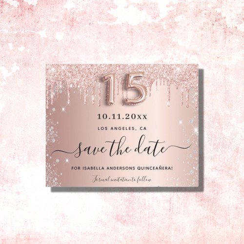 Budget Quinceanera rose gold silver save the date