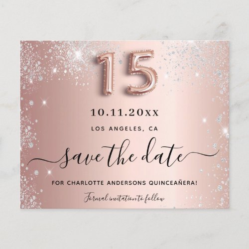 Budget Quinceanera rose gold silver save the date