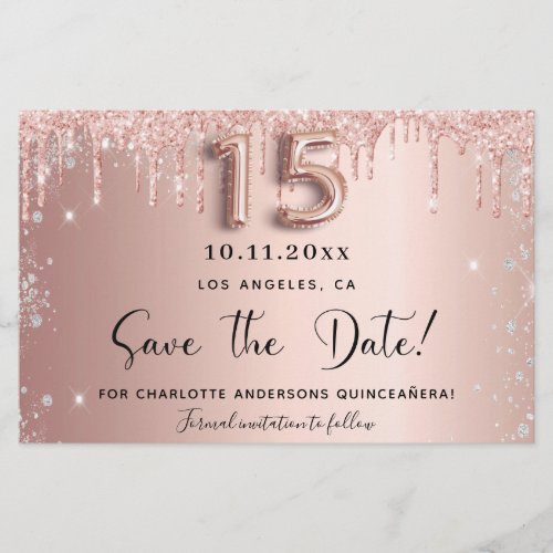 Budget Quinceanera rose gold silver save the date