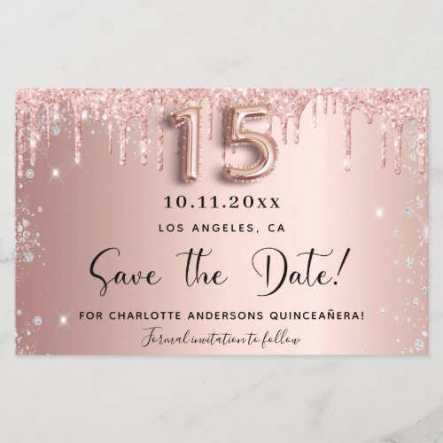 Budget Quinceanera rose gold silver save the date