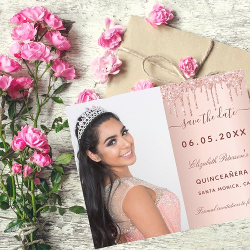 Budget Quinceanera rose photo QR Save the Date