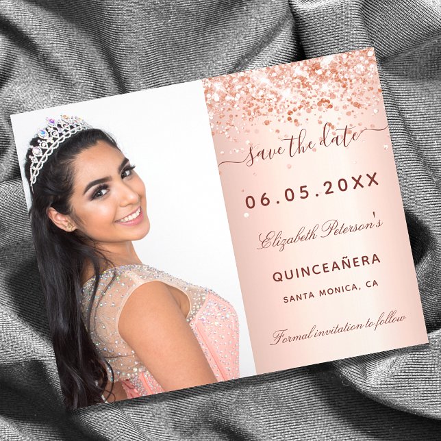 Budget Quinceanera rose photo Save the Date