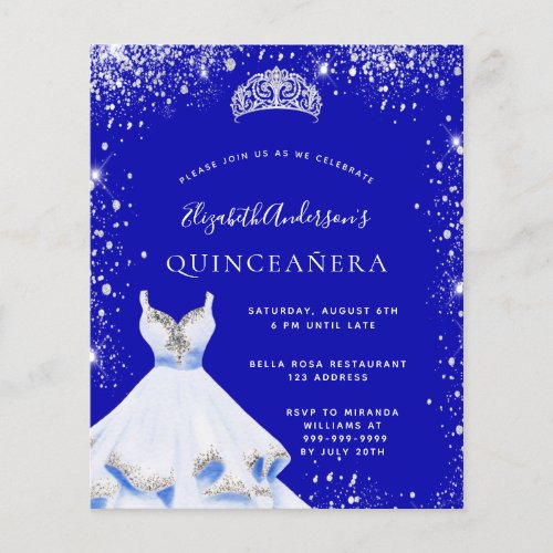 Budget Quinceanera royal blue dress invitation