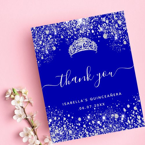 BUDGET Quinceanera royal blue glitter thank you
