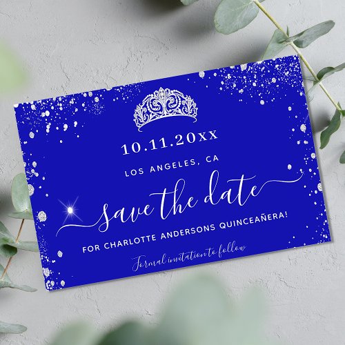 Budget Quinceanera royal blue silver save date