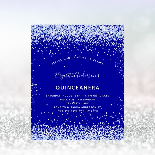 Budget Quinceanera royal blue white invitation