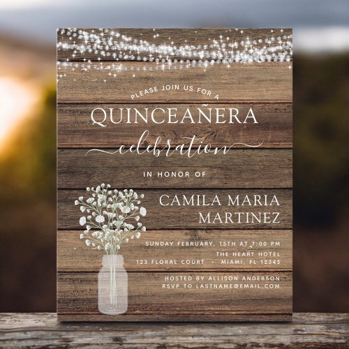 Budget Quinceanera Rustic Babys Breath Invitation