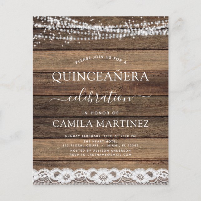 Budget Quinceanera Rustic Farmhouse Lace Flyer (Front)